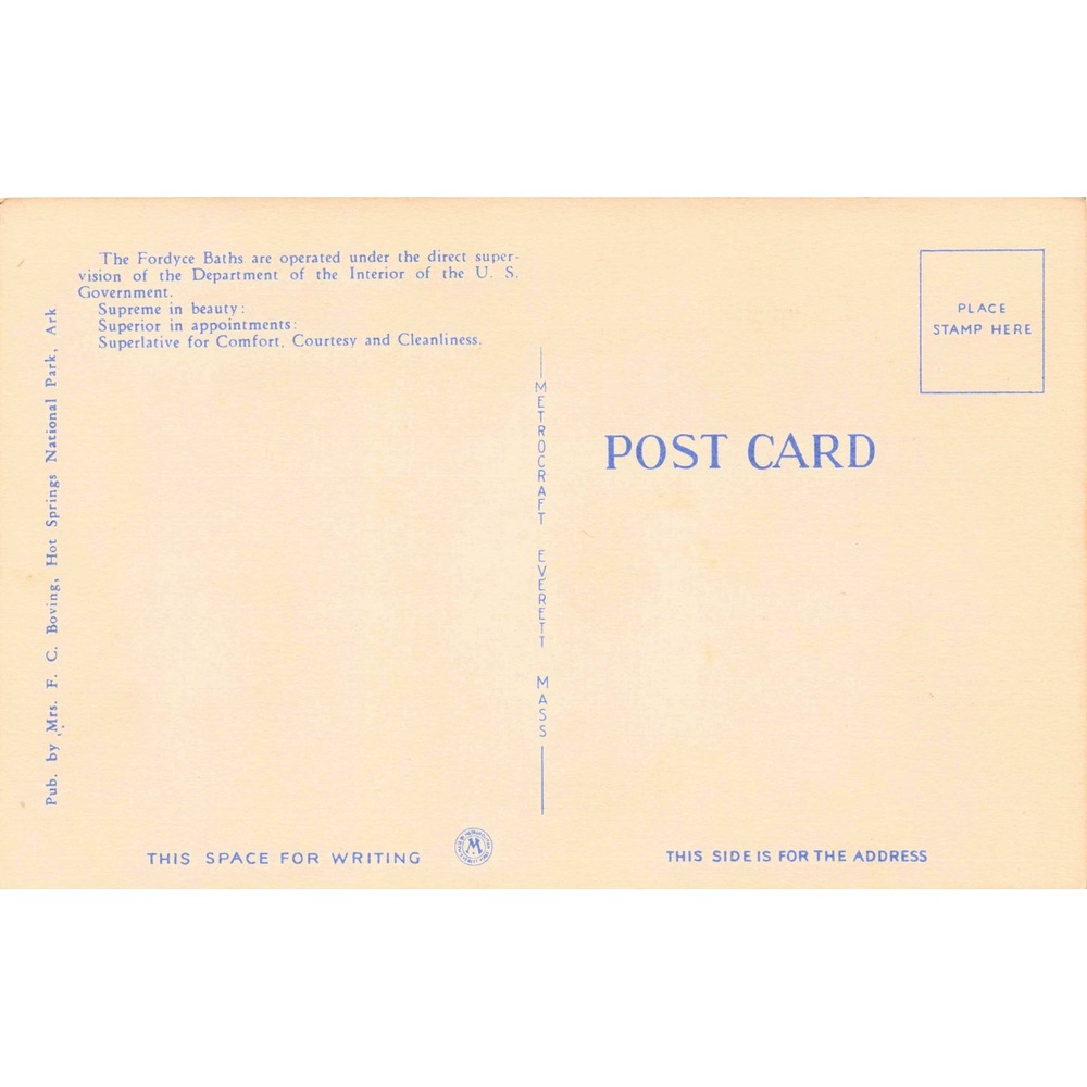 Fordyce Baths Hot Springs National Park AR Linen Postcard c1940 Metrocraft - Picture 2 of 2